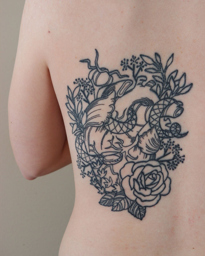 My Blooming Heart, session one. Tattoo by Geary Morrill, Eclectic Art Tattoo Gallery.