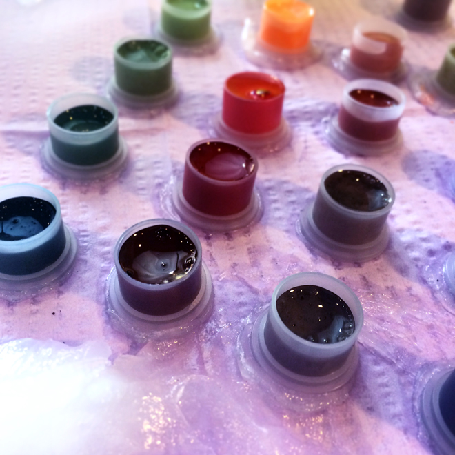 In preparation for my consultation, I composed my color palette using paint swatches. Geary referenced the swatches for accurate color-matching.